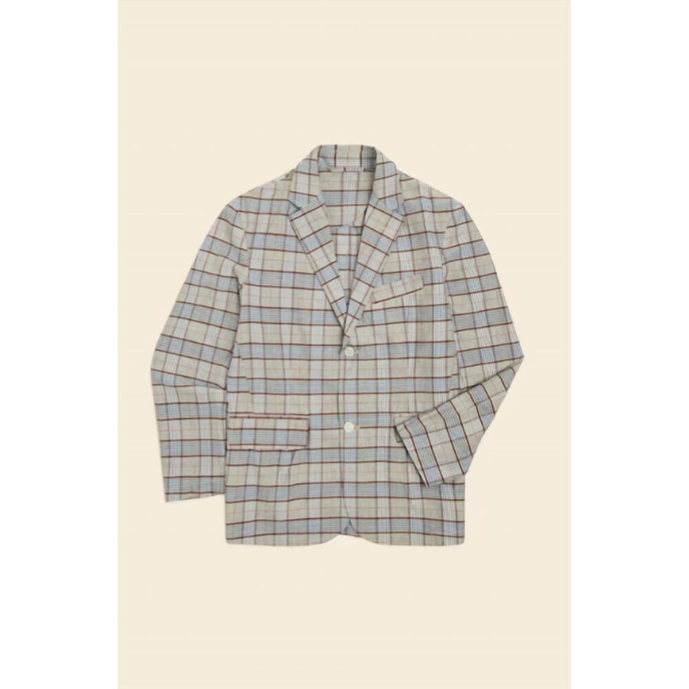 NEW ORIGINAL MADRAS TRADING COMPANY men's two button summer jacket in tan/blue c